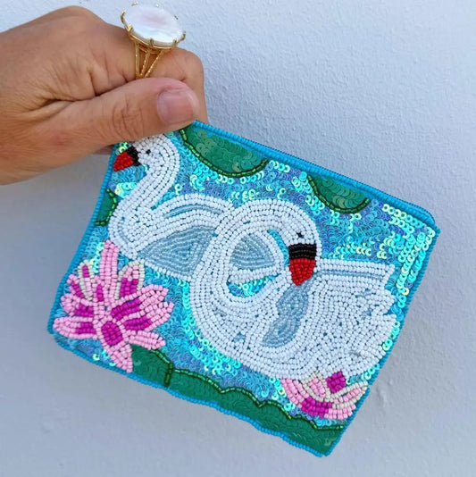 Swan Lake Beaded Pouch BIY-PO