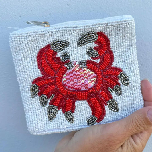 Silver Crab Beaded Pouch BJA-PO