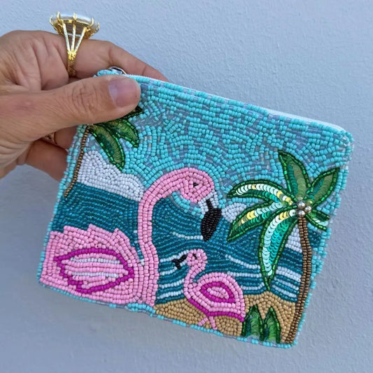 Let's Flamingle Beaded Pouch BJB-PO