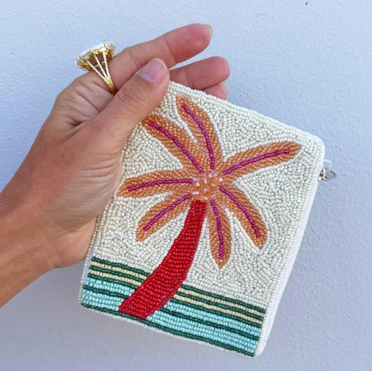Poolside Palm Beaded Pouch BJD-PO