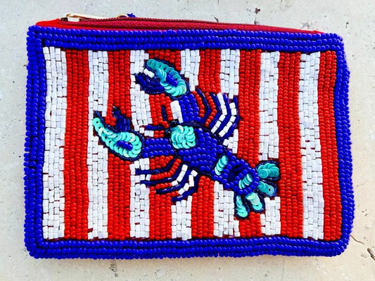 Striped Lobster Beaded Pouch BJI-PO