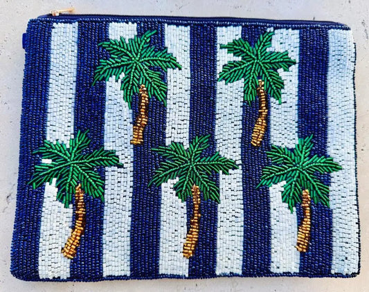 Striped Palm Beaded Clutch BJK-CL