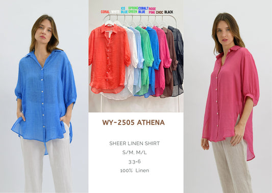 Athena long sheer linen shirt - WY-2505/O