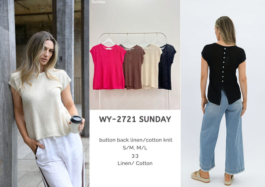 WY-2721- Sunday button back linen knit