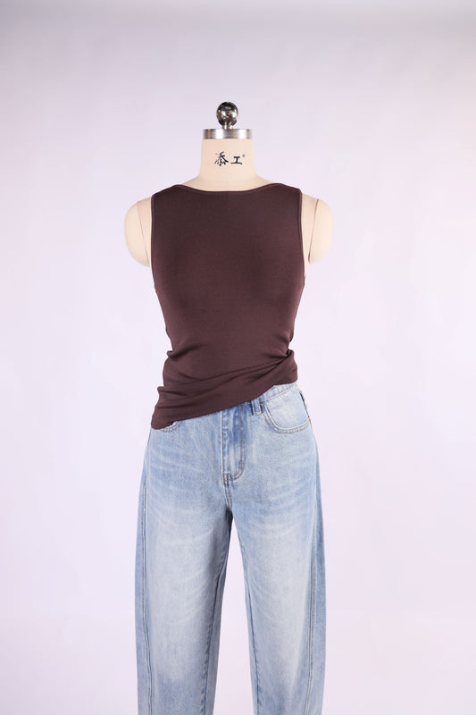 V00009 /O Knitted Boat Neck Tank Top