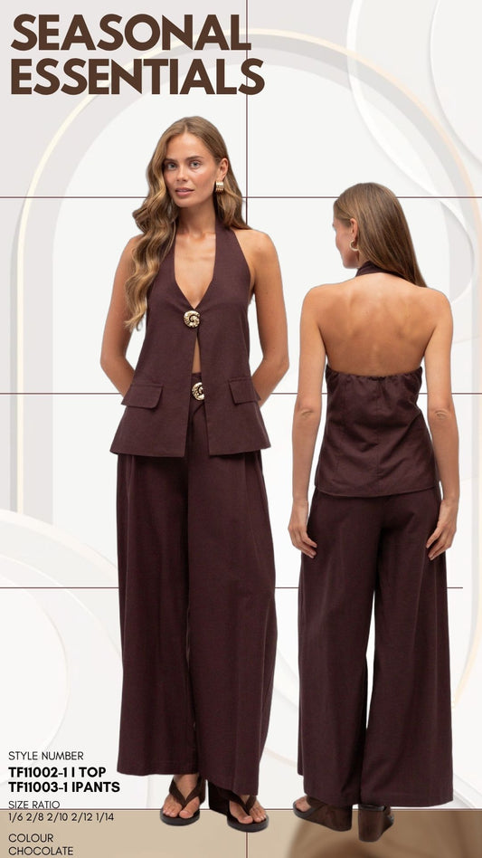 TF11002-1/O linen blend VEST WITH SHELL BUTTONS