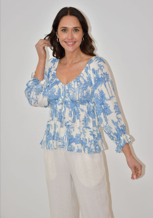 XW20533J Smocked Peplum Blouse  