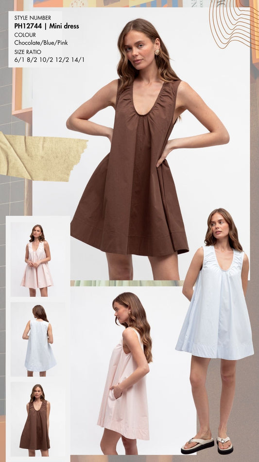 PH12744-2/O PLAIN SWING DRESS V NECK LINE