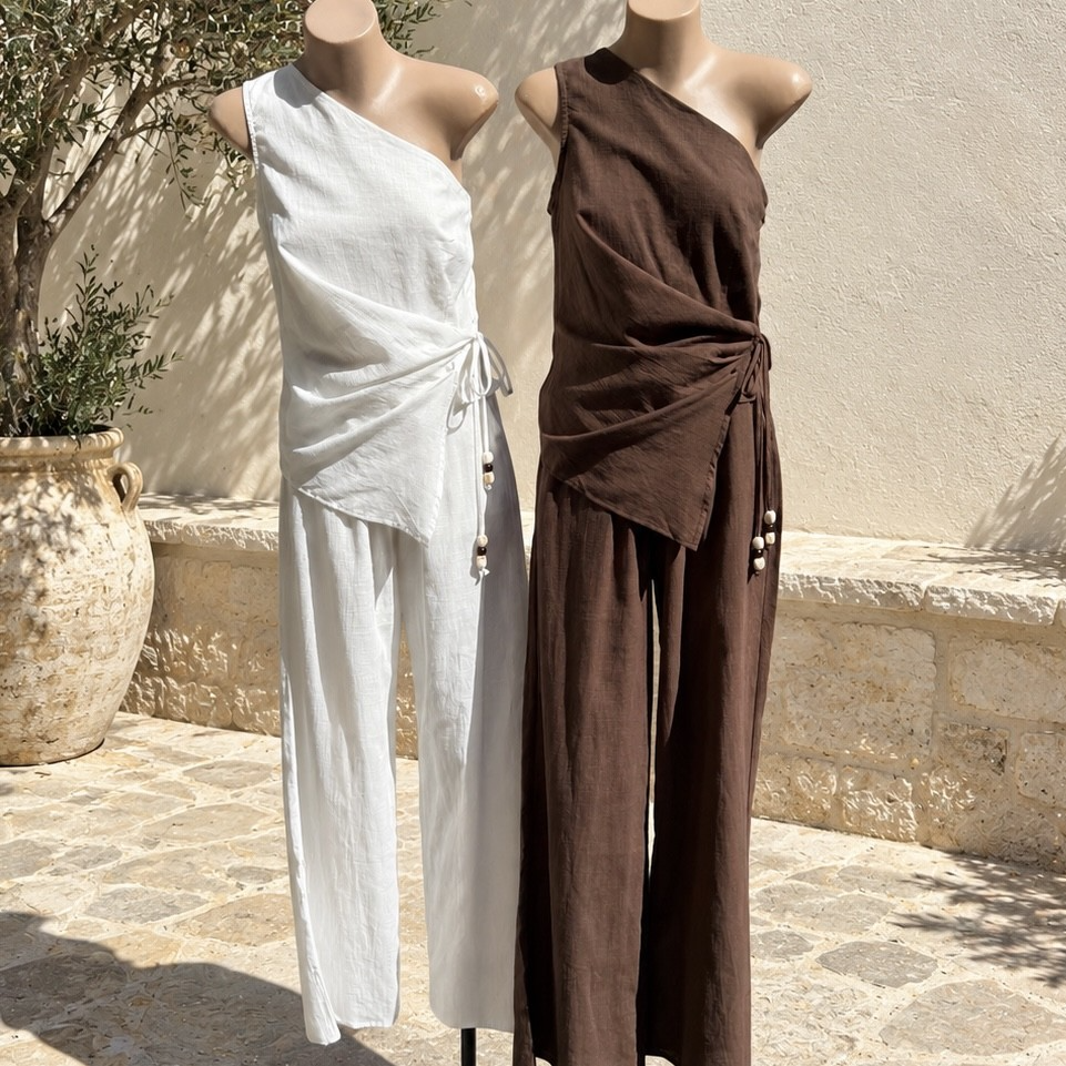 Z809 One Shoulder Tie Up Pant Set