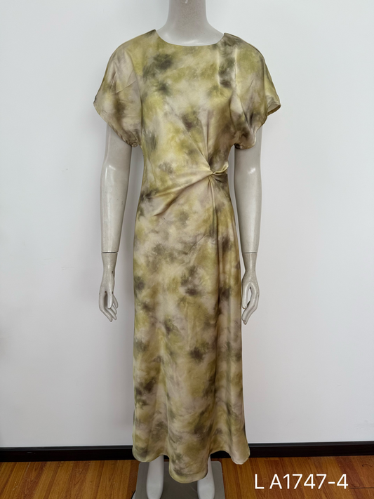LA1747-4 - Abstract Satin Twist-Front Dress