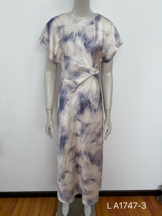 LA1747-3 - Abstract Satin Twist-Front Dress