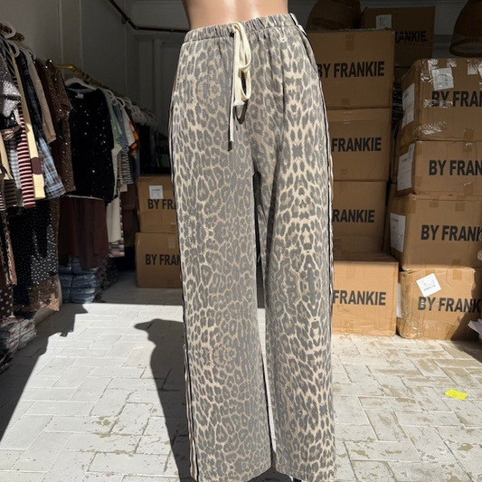 526-31 Leopard Pants Choc/Beige Racer Stripe