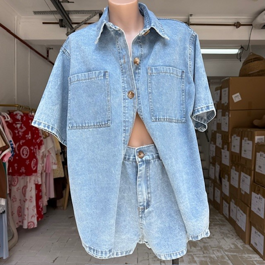 999-6 Light Acid Wash Denim Set