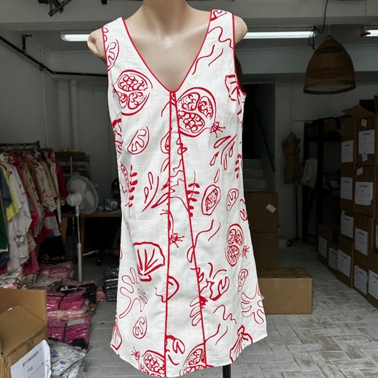 #502-1 Red Lobster Print Dress