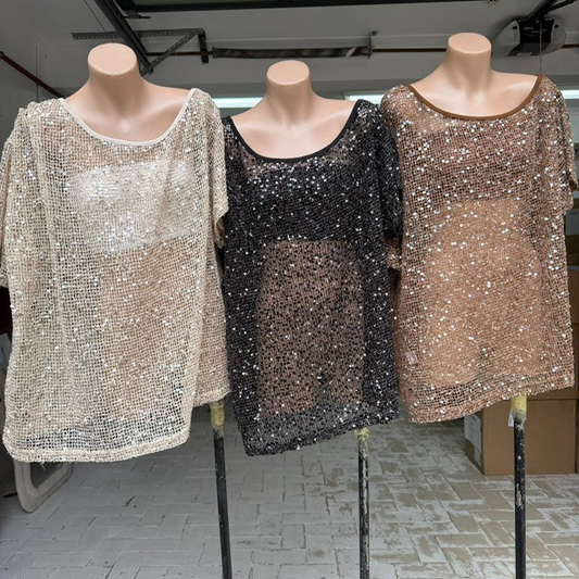 836 Off Shoulder Knit Sequins Top (5E)