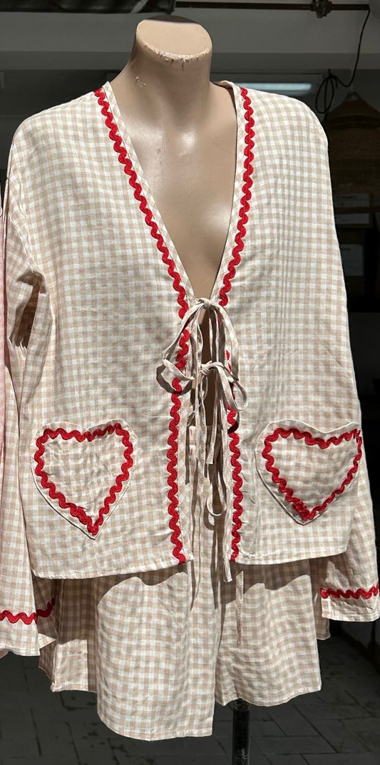 183-1 GINGHAM HEART SHORT SET