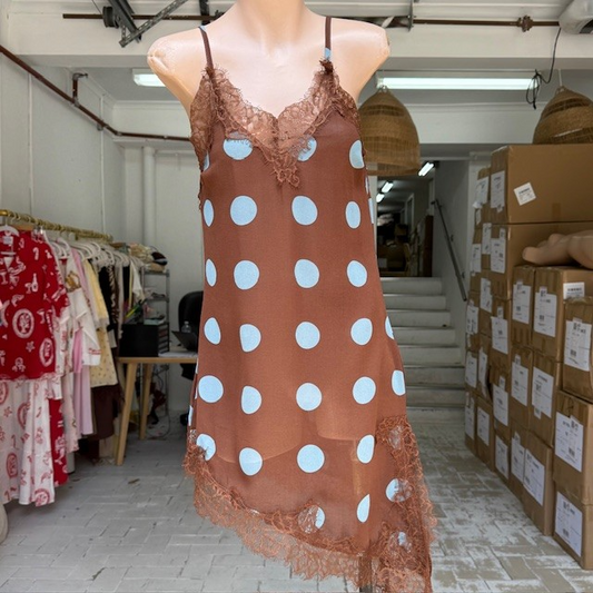 222-1 Chocolate/Blue Polka Dot Tunic Top