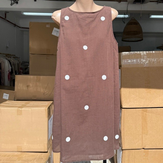 144-1 Chocolate Polka Dot Shift Mini Dress PRE ORDER (2)