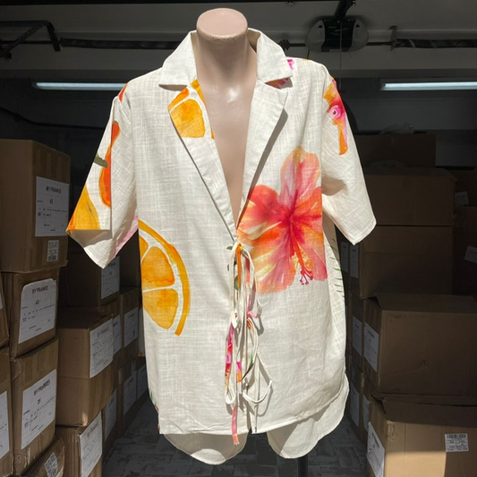 712-3 Mermaid Island Print Front Tie Shirt Short Set (4)
