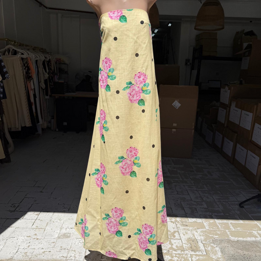 930-56 Yellow Polka Hydrangea Maxi Dress