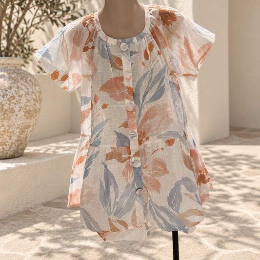 Z106-1 White/Pink Floral Button Short Set