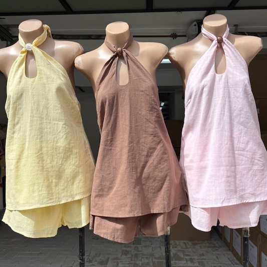 741 Keyhole Beaded Halter Set