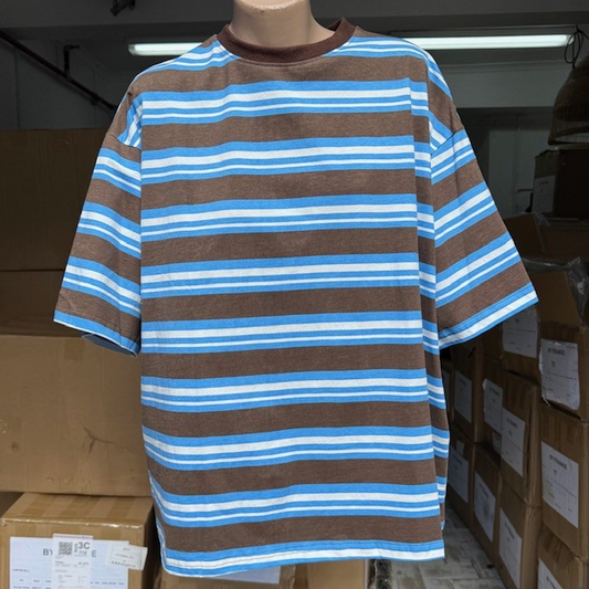 #757-1 Brown/Blue Stripe Oversized Tee