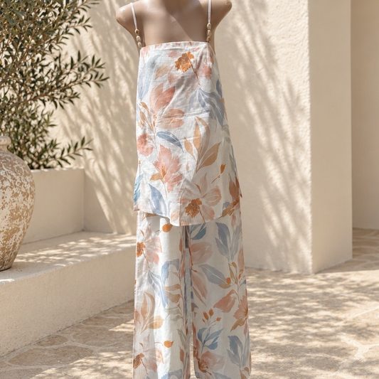 Z101-1 White/Pink Floral Pant Set