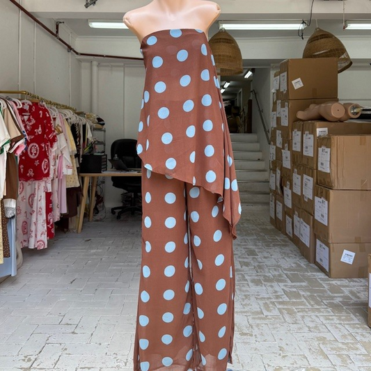 153-1 Polka Dot Strapless Assym Pant Set