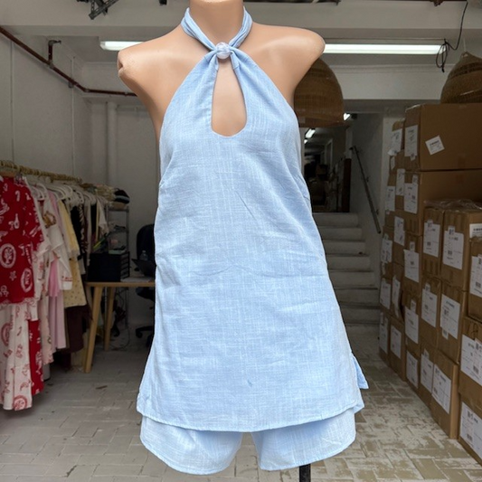 741-1 Blue Beaded Halter Set