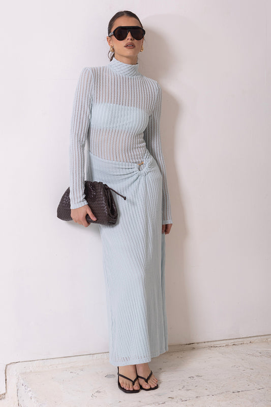 LPE858 /O KNIT SHEER MAXI - CLOUD BLUE, BLACK & CHOCOLATE
