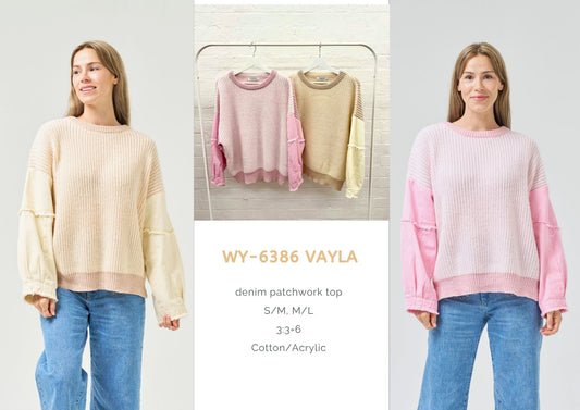 WY-6386/O Vayla denim patchwork top