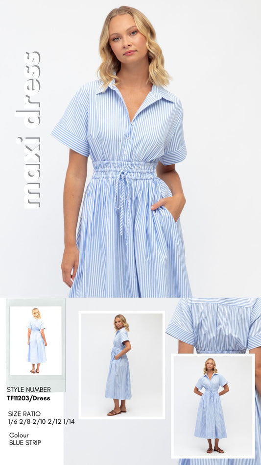 TF11203-3/O shirtdress with waist rushing