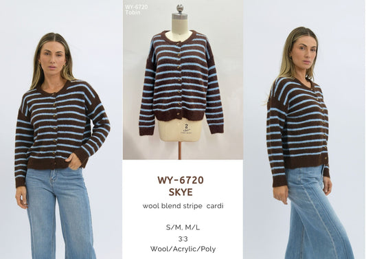 WY-6720 Tobin wool blend stripe button through cardi