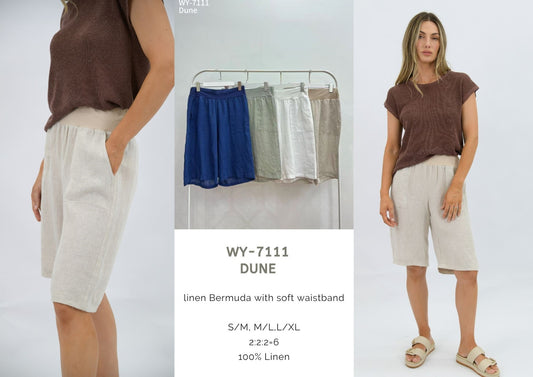 WY-7111/O - linen bermuda with soft waistband
