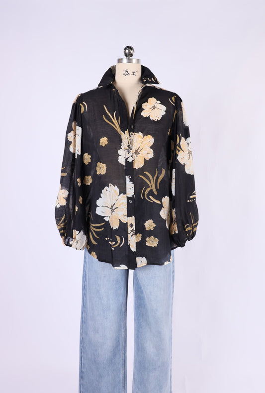 VH23056-7/O BLACK FLORAL SHIRT