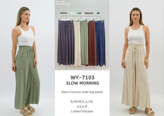 WY-7103 Slow Morning linen/viscose wide leg pants