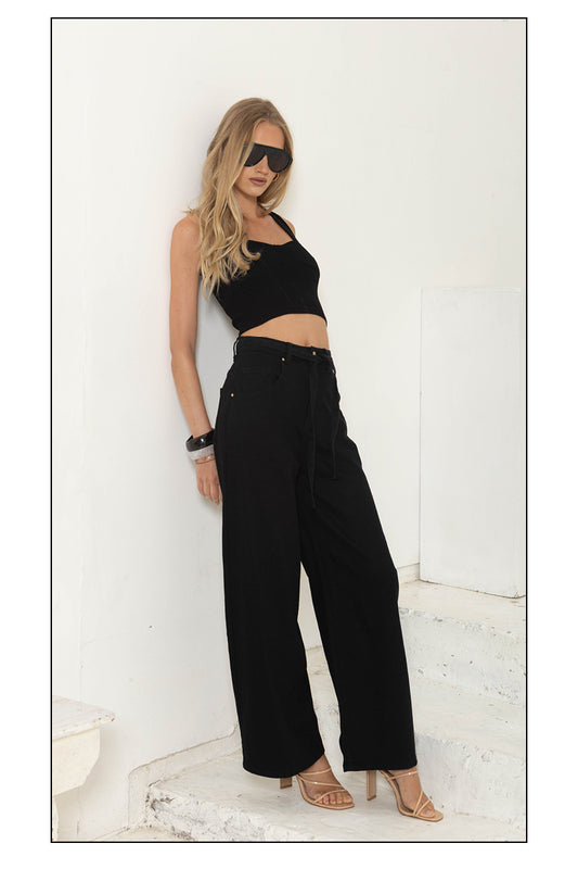 ALP1332/O AIRFORCE BLACK DENIM WIDE LEG JEAN