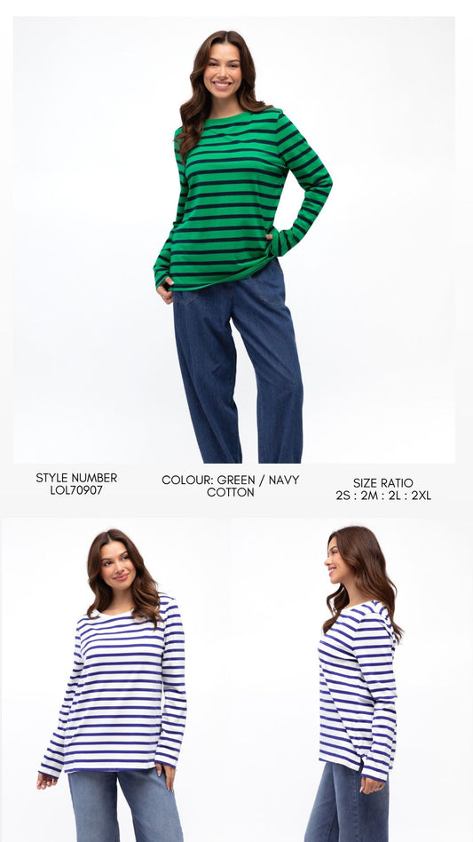 LOL70907/O Striped Long Sleeve Top