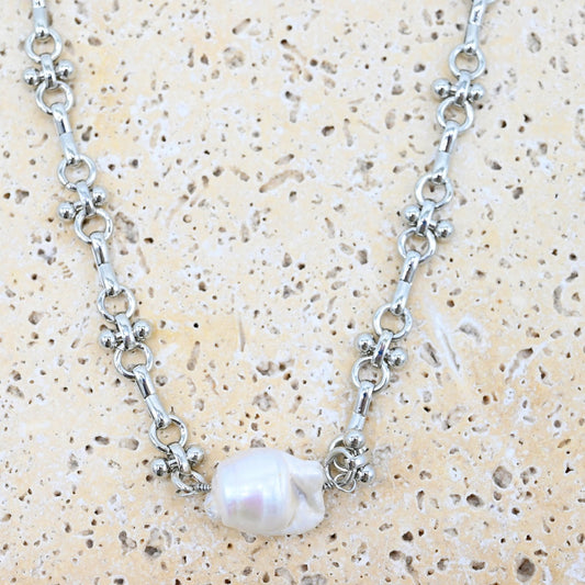 JFD-B-SV Silver and Pearl Necklace