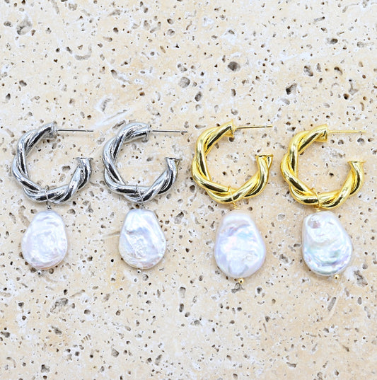 JFW-E-SV Silver & Gold and pearl earrings