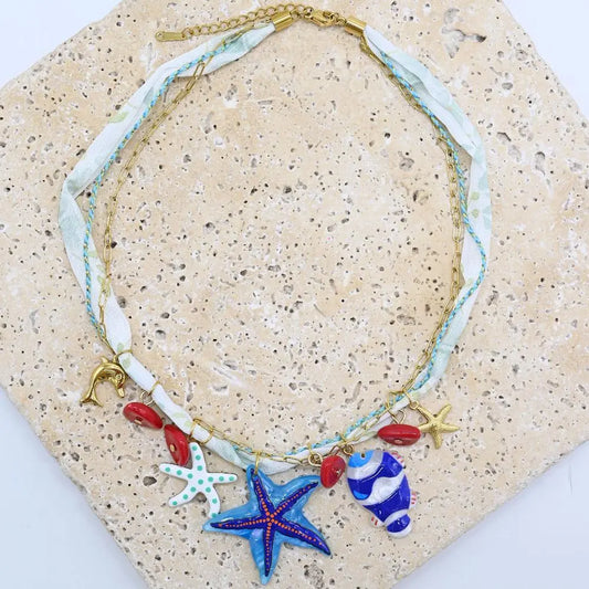 JKS-N Blue Starfish Necklace
