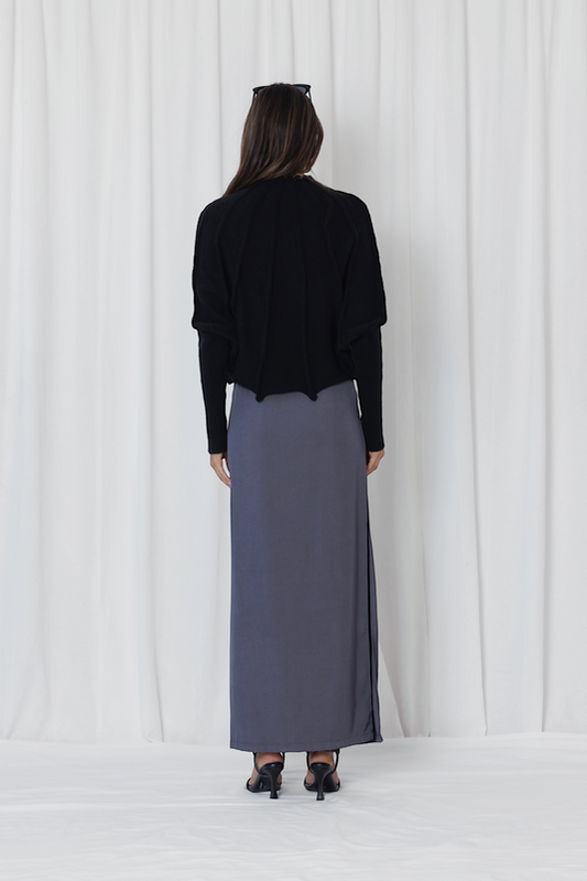 MW264 MOCK NECK RIPPE DKNIT - BLACK