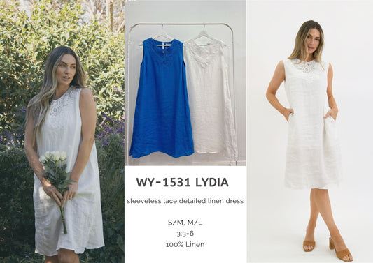 WY-1531 Lydia sleeveless lace detailed linen dress