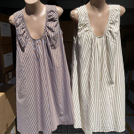 733 STRIPE MIDI DRESS (2b (2BEIGE)