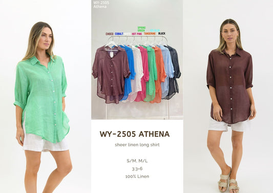 Athena long sheer linen shirt - WY-2505/O