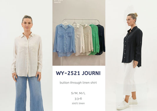 WY-2521/O -Journi Linen dual pockets button through shirt