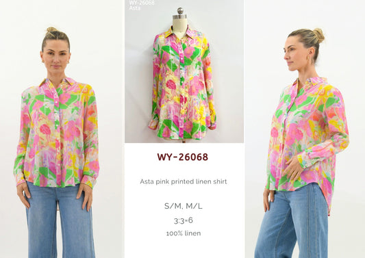 WY-26068/O Asta pink printed linen shirt
