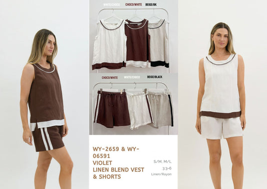 WY-06591/O Violet linen blend shorts