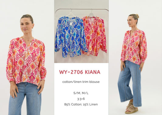 WY-2706/O Kiana cotton/linen trim blouse